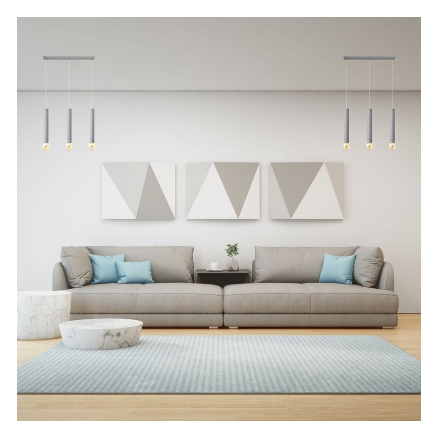 Candelabro suspenso TUBA 3xE27/15W/230V cinzento