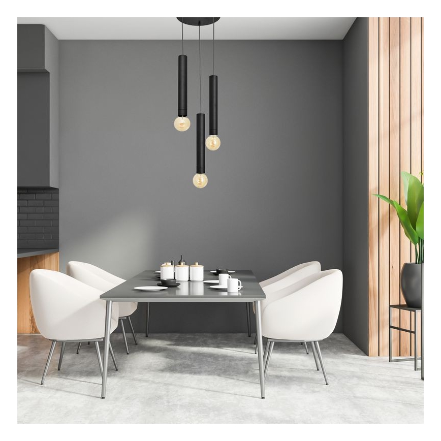 Candelabro suspenso TUBA 3xE27/15W/230V preto