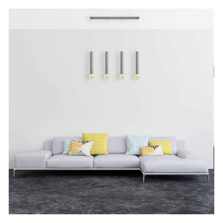 Candelabro suspenso TUBA 4xE27/15W/230V cinzento