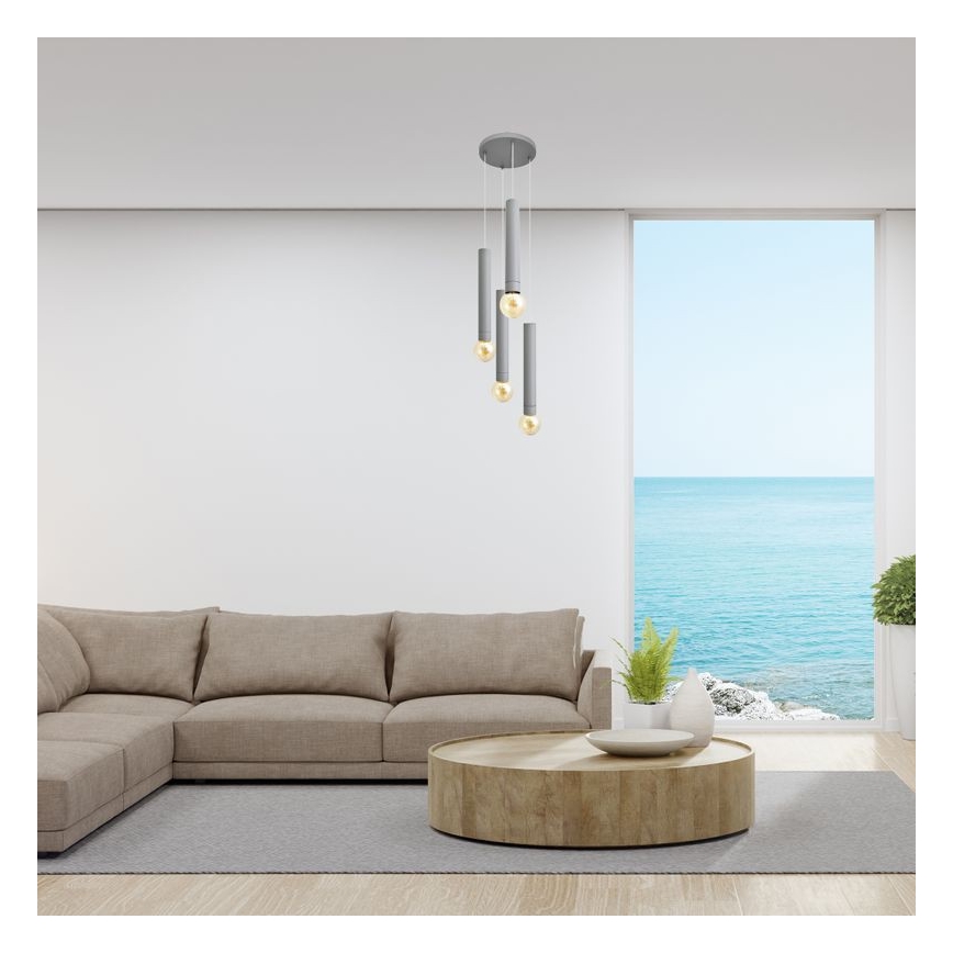 Candelabro suspenso TUBA 4xE27/15W/230V cinzento