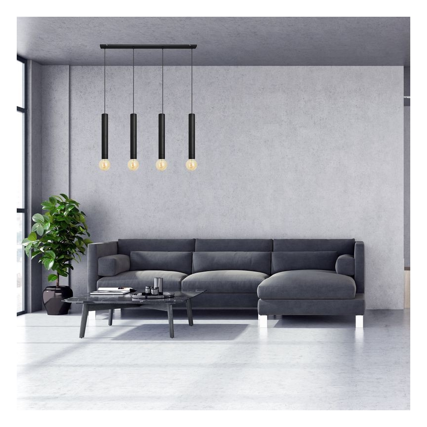 Candelabro suspenso TUBA 4xE27/15W/230V preto