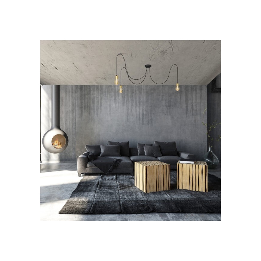 Candelabro suspenso TUBE LONG 3xE27/10W/230V preto/dourada