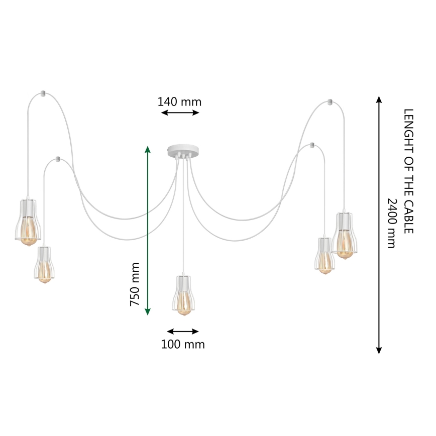 Candelabro suspenso TUBE LONG 5xE27/10W/230V branco