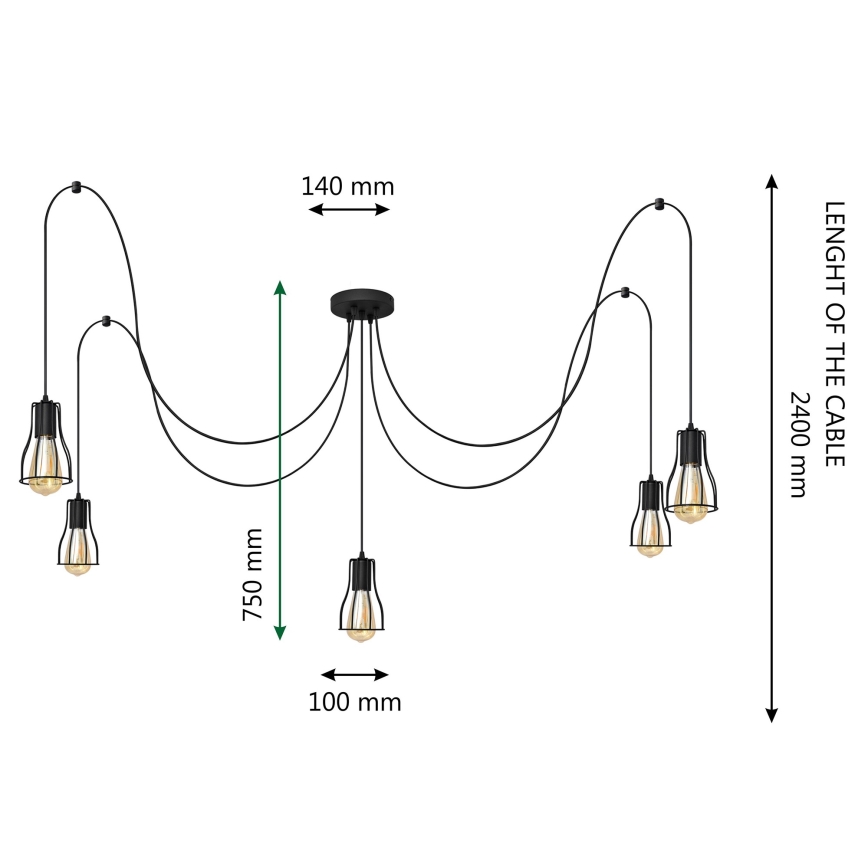 Candelabro suspenso TUBE LONG 5xE27/10W/230V preto