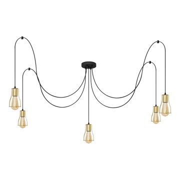 Candelabro suspenso TUBE LONG 5xE27/15W/230V preto/dourada