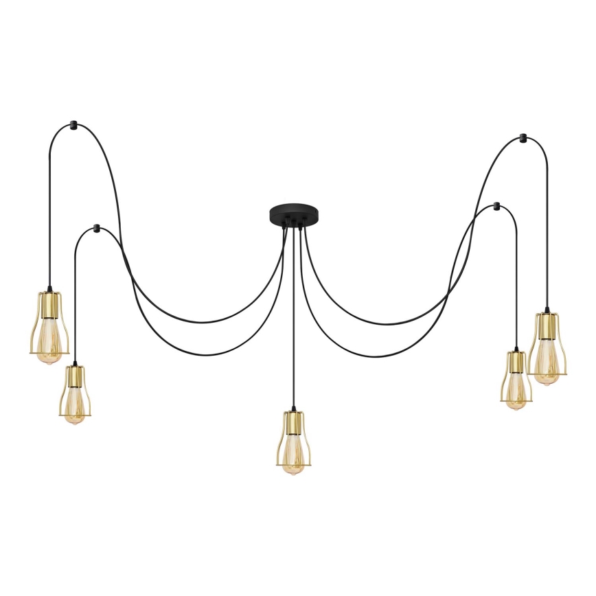 Candelabro suspenso TUBE LONG 5xE27/15W/230V preto/dourada