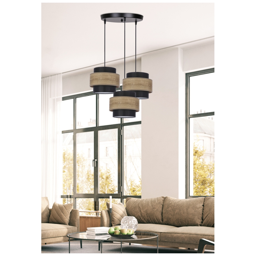 Candelabro suspenso TWIN 3xE27/40W/230V castanho/preto