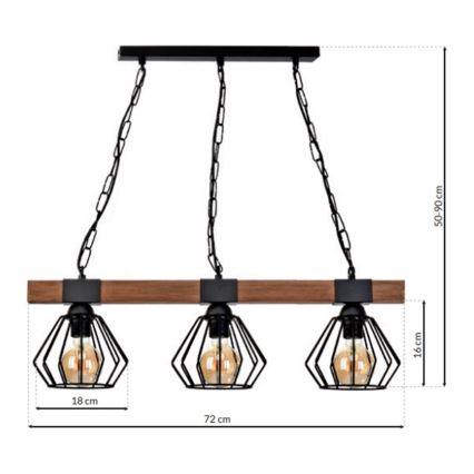 Candelabro suspenso ULF 3xE27/60W/230V