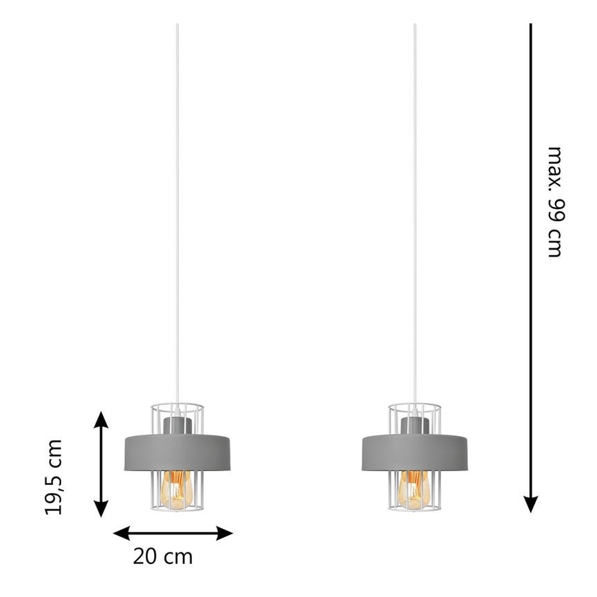 Candelabro suspenso VOLTA 2xE27/15W/230V cinzento
