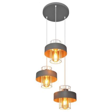 Candelabro suspenso VOLTA 3xE27/15W/230V diâmetro 42 cm cinzento