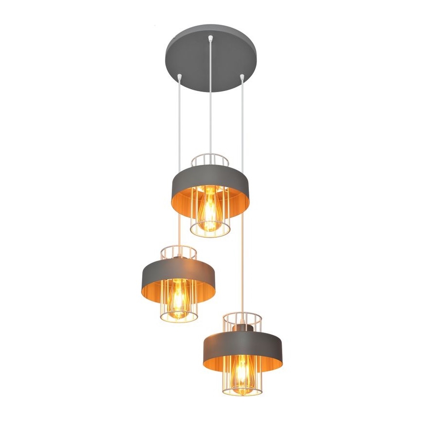 Candelabro suspenso VOLTA 3xE27/15W/230V diâmetro 42 cm cinzento