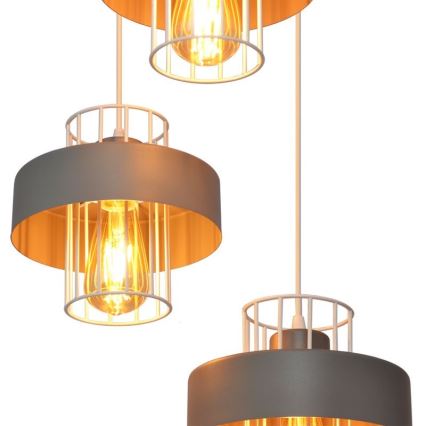 Candelabro suspenso VOLTA 3xE27/15W/230V diâmetro 42 cm cinzento