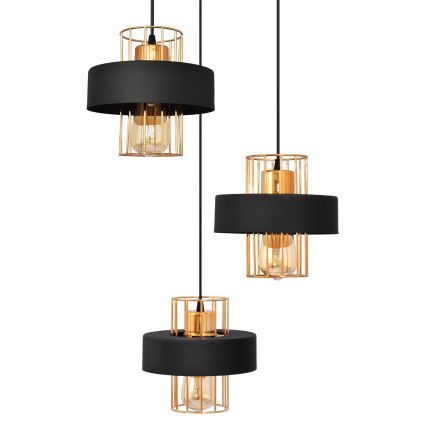 Candelabro suspenso VOLTA 3xE27/15W/230V preto/dourada