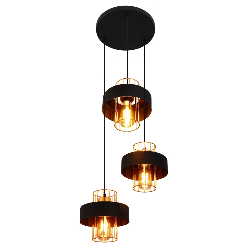 Candelabro suspenso VOLTA 3xE27/15W/230V preto/dourada