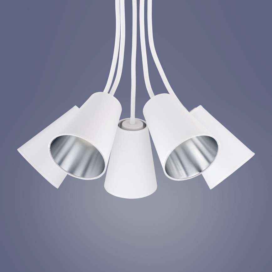 Candelabro suspenso WIRE 5xE27/15W/230V branco/prateado