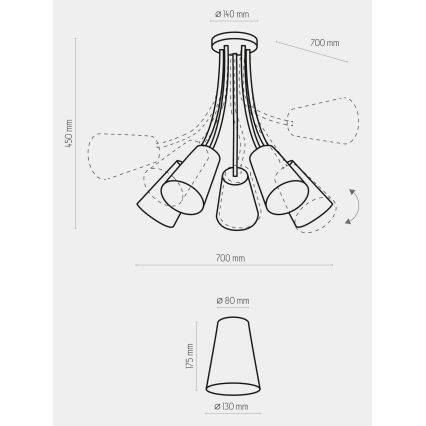 Candelabro suspenso WIRE 5xE27/15W/230V branco/prateado