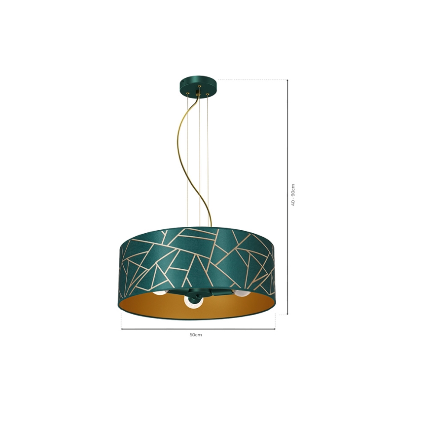 Candelabro suspenso ZIGGY 3xE27/60W/230V verde/dourado