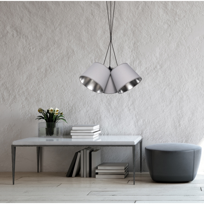 Candelabro suspenso ZOMA 3xE27/60W/260V cinzento/cromado brilhante