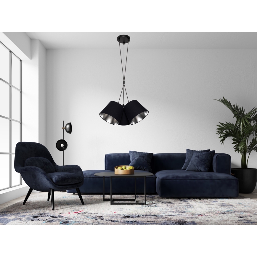 Candelabro suspenso ZOMA 3xE27/60W/260V preto/cromado brilhante