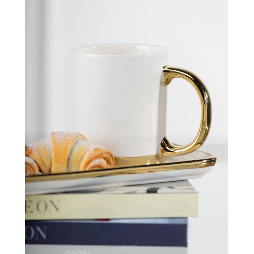 Caneca com colher LANA creme/dourado