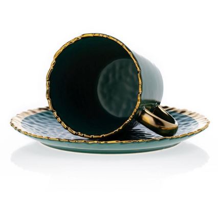 Caneca com pires e colher VALIA verde/dourado