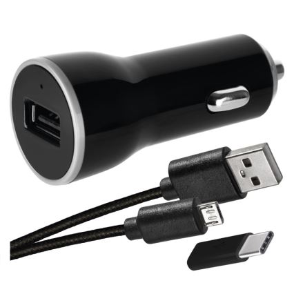 Carregador de carro 2,1A + micro cabo USB