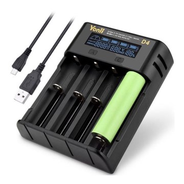 Carregador de pilhas com visor LCD para 1-4x Li-Ion/Ni-MH