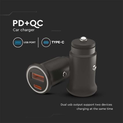 Carregador para automóvel Power Delivery 20W 12-24V/3A USB/C preto