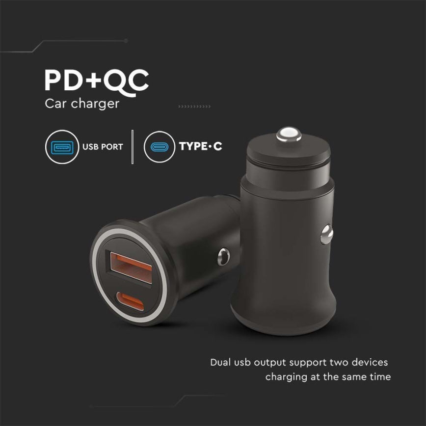 Carregador para automóvel Power Delivery 20W 12-24V/3A USB/C preto