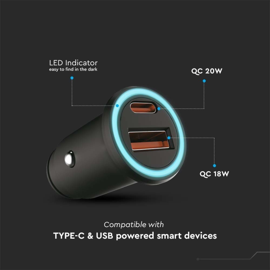 Carregador para automóvel Power Delivery 20W 12-24V/3A USB/C preto