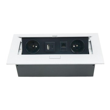 Carril de tomada basculante 2x 230V + USB-A 3,1A + USB-C 15,5W + RJ45 230V
