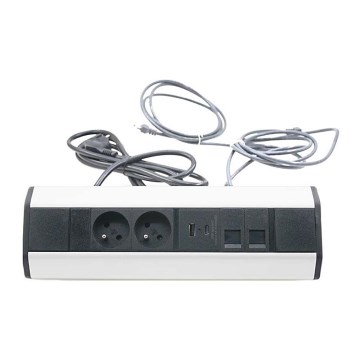 Carril de tomada de canto 2x 230V + 2x USB + 2x RJ45 230V