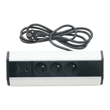 Carril de tomada de canto 3x 230V + USB-A 3,1A + USB-C 15,5W 230V