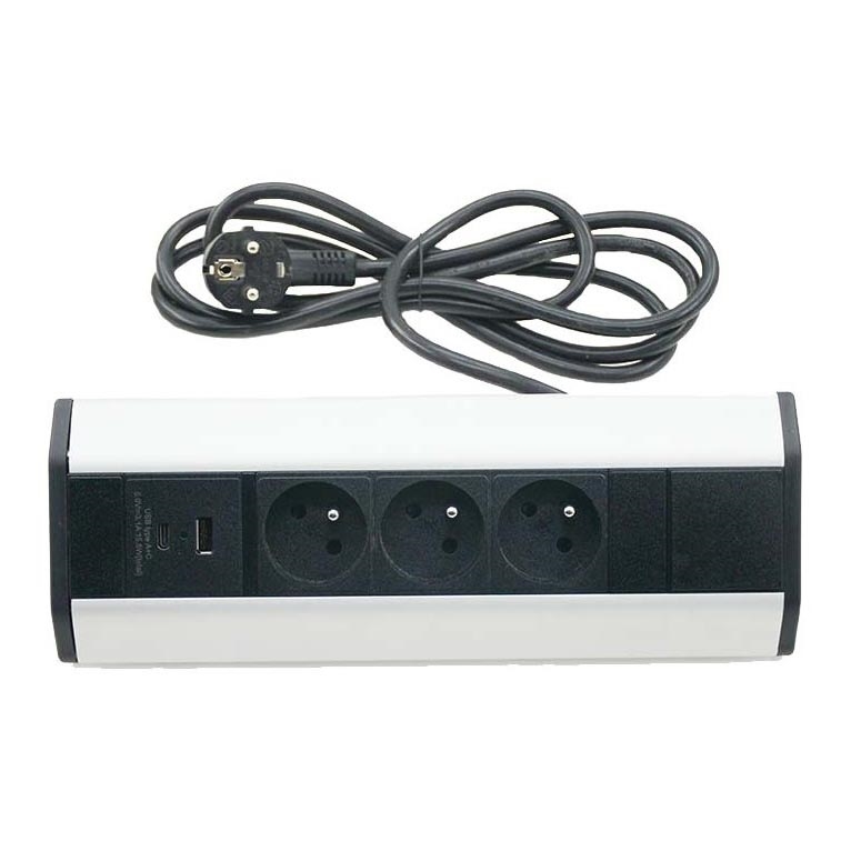 Carril de tomada de canto 3x 230V + USB-A 3,1A + USB-C 15,5W 230V
