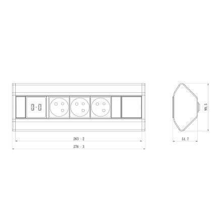 Carril de tomada de canto 3x 230V + USB-A 3,1A + USB-C 15,5W 230V
