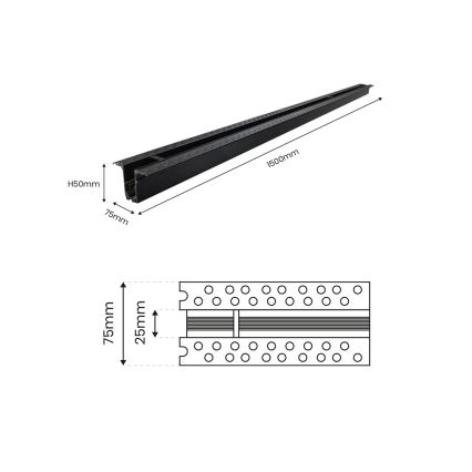 Carril sem ligação elétrica MAGNETIC TRACK 1,5 m preto