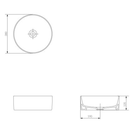Cersanit K114-020 - Lavatório de bancada CREA diâmetro 38 cm cerâmica/branco brilhante