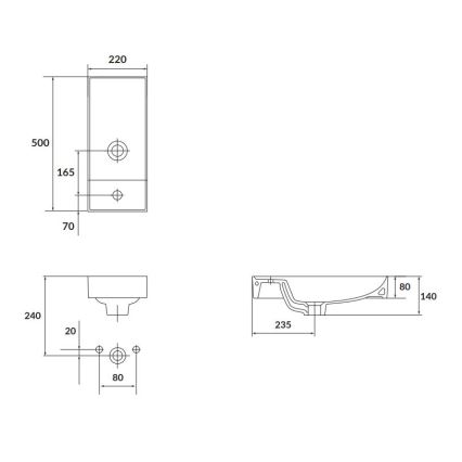 Cersanit K677-005 - Lavatório de bancada LARGA 22x50 cm cerâmica/branco brilhante