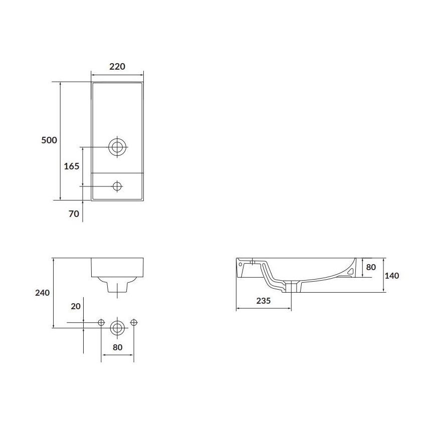 Cersanit K677-005 - Lavatório de bancada LARGA 22x50 cm cerâmica/branco brilhante