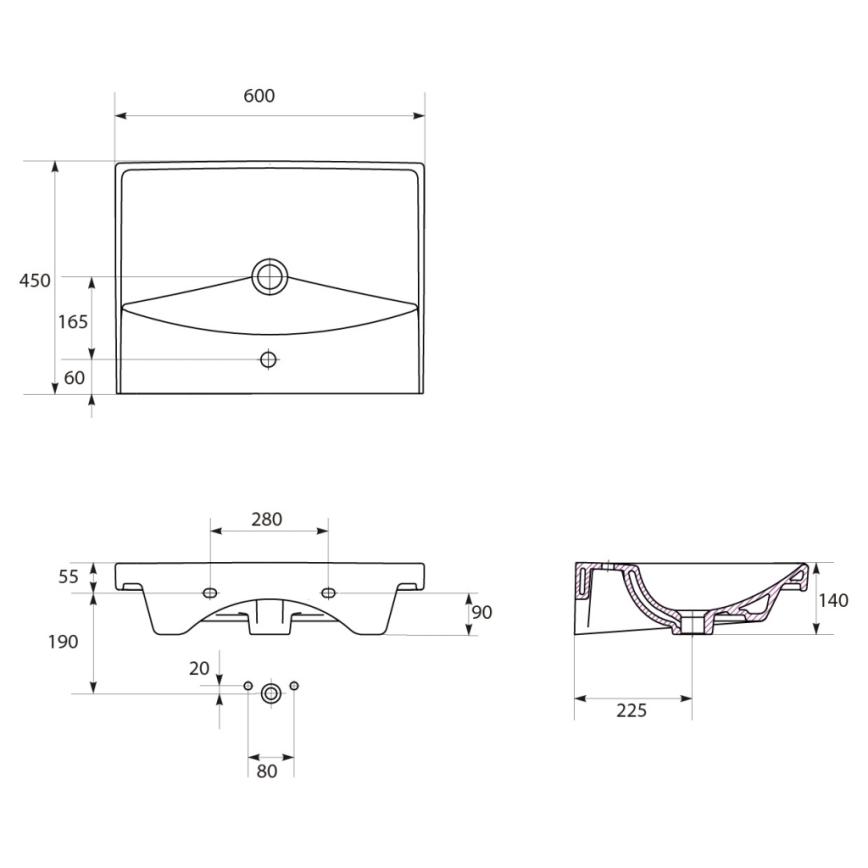 Cersanit S801-142-DSM - Armário de banheiro suspenso com lavatório LARA CITY 46x60 cm branco