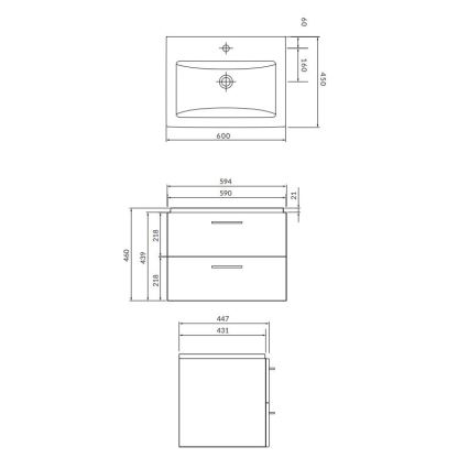 Cersanit S801-148-DSM - Armário suspenso para casa de banho com bacia ELODY 46x60 cm nogueira
