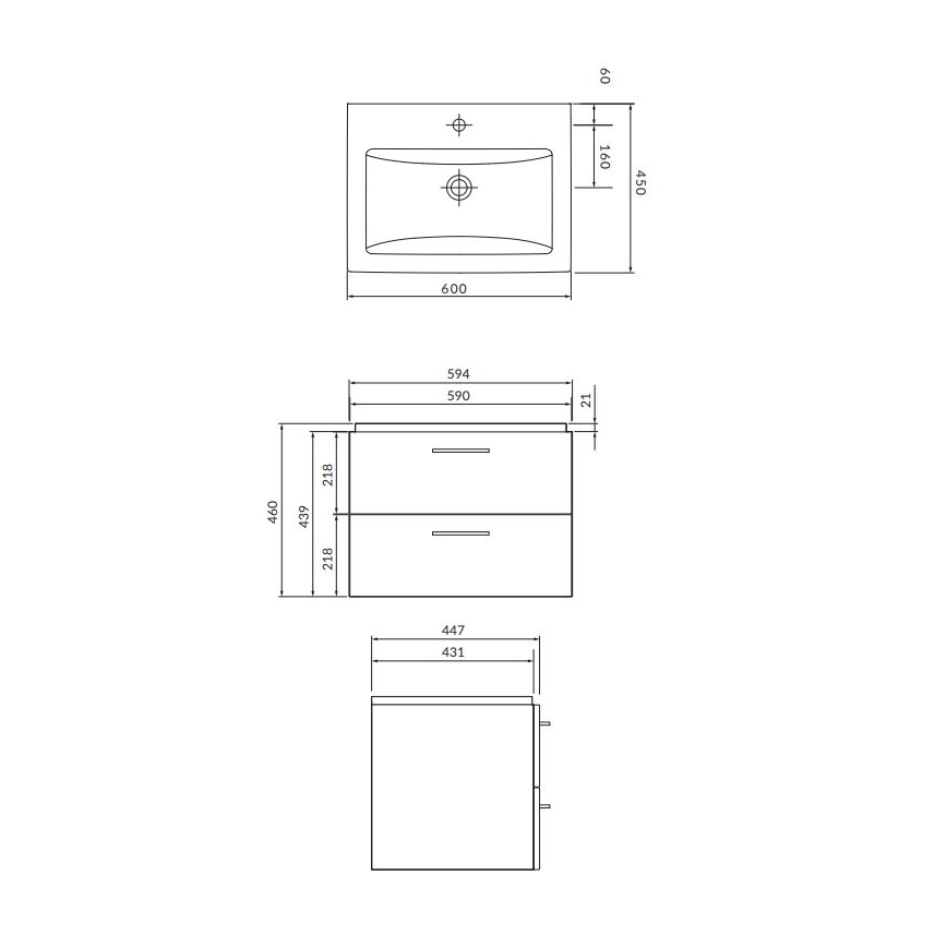 Cersanit S801-148-DSM - Armário suspenso para casa de banho com bacia ELODY 46x60 cm nogueira