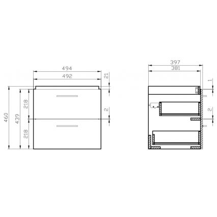 Cersanit S801-153-DSM - Armário suspenso para casa de banho com bacia ELIS 46x50 cm nogueira
