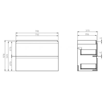 Cersanit S801-225-DSM - Armário suspenso para casa de banho com bacia MEDA SLIM 62x80 cm branco brilhante