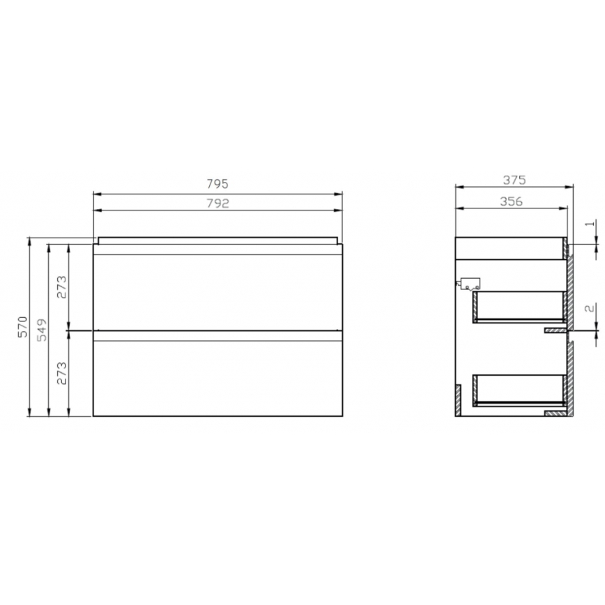 Cersanit S801-225-DSM - Armário suspenso para casa de banho com bacia MEDA SLIM 62x80 cm branco brilhante