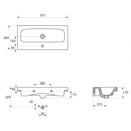 Cersanit S801-225-DSM - Armário suspenso para casa de banho com bacia MEDA SLIM 62x80 cm branco brilhante