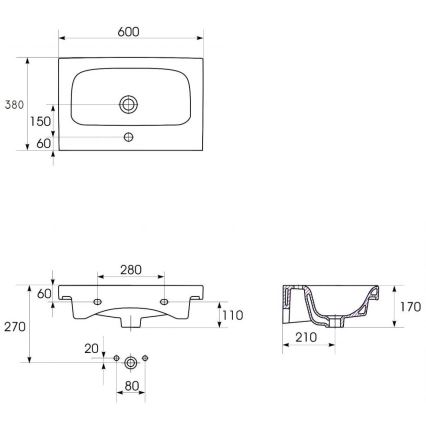 Cersanit S801-227-DSM - Armário de banheiro suspenso com lavatório MODUO SLIM 62xcm branco brilhante