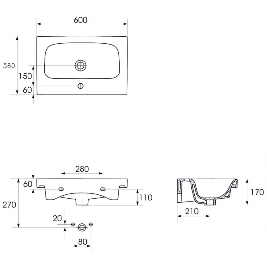 Cersanit S801-227-DSM - Armário de banheiro suspenso com lavatório MODUO SLIM 62xcm branco brilhante
