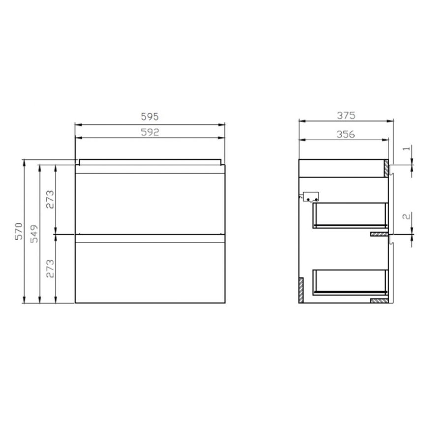 Cersanit S801-227-DSM - Armário suspenso para casa de banho com bacia MEDA SLIM 62x60 cm branco brilhante