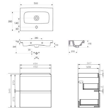 Cersanit S801-229-DSM - Armário suspenso para casa de banho com bacia MEDA SLIM 62x50 cm branco brilhante